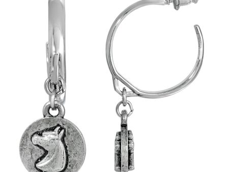 1928 Jewelry® Silver Tone Hoop Horse Head Drop Earrings on Sale