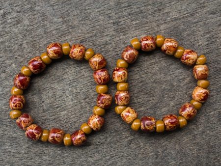 African Grace 2 Red and Brown Floral Beaded Wood Stretch Bracelets Online Sale