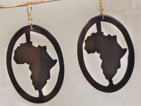 Africa Encircled Handcrafted Oval Ebony Wood Africa Continent Dangle Earrings Online Hot Sale