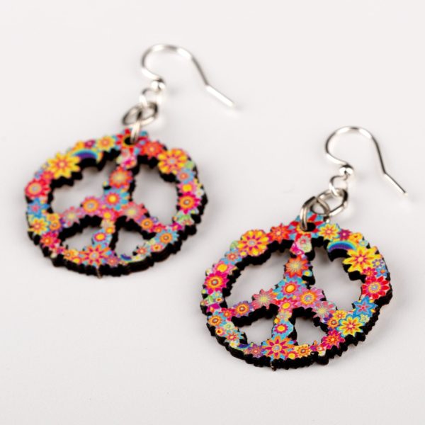 Blossom Wooden Peace Sign Earrings Supply