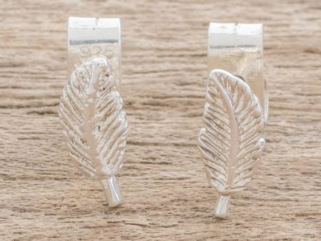 Amazing Leaves Feather-Shaped Sterling Silver Stud Earrings from Guatemala Sale