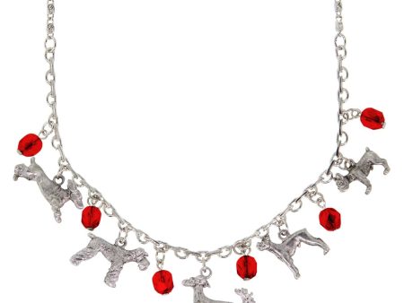 1928 Jewelry® Silver Tone Red Crystal Beaded Multi Dog Drop Necklace 16  Adj. Discount