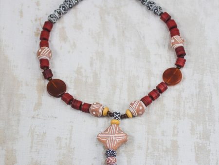 African Queen of Peace Agate and Ceramic Pendant Necklace Sale