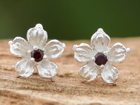 Winter Blooms Floral Garnet Stud Earrings from Thailand Online Hot Sale