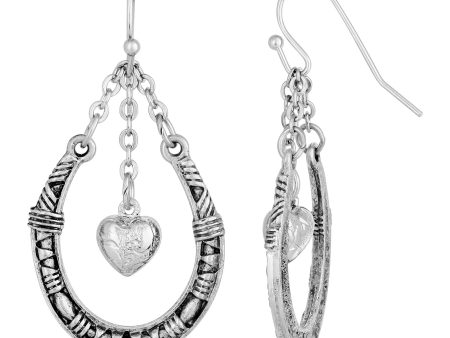 1928 Jewelry® Pewter Horseshoe With Hanging Heart Earring Discount