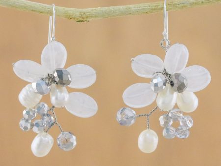 Winter Moment Cultured Freshwater Pearl White Quartz Cluster Earrings Online now