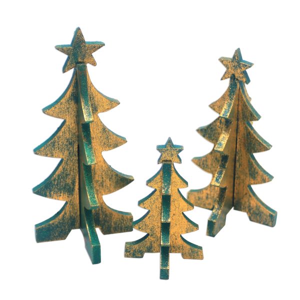 Three Christmas Trees Wood Christmas Tree Tabletop Decor from Bali (Set of 3) Supply