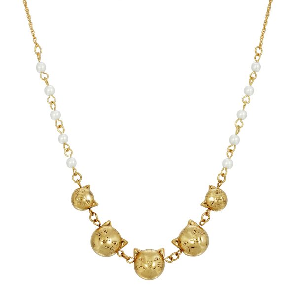 1928 Jewelry® Multi Cat Face With Pearl Chain Necklace 16In Adj. Fashion