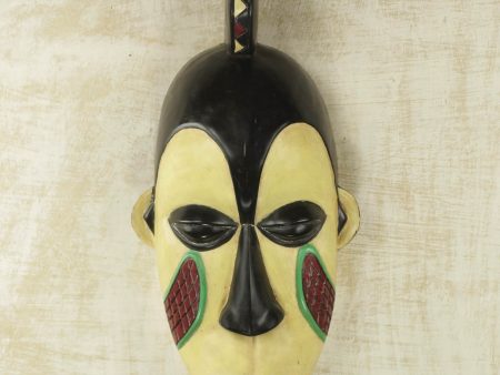 Yoruba Pride African Yoruba Tribe Hand Crafted Yellow Wood Wall Mask Online now