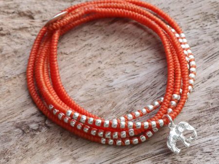 Amazing Elephant in Orange Karen Silver Elephant Wrap Bracelet in Orange from Thailand Fashion