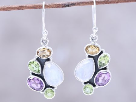 Glittering Fusion Multi-Gemstone 4.5-Carat Dangle Earrings from India Sale