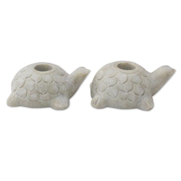 Turtle Delight Turtle Candle Holders Hand Carved from Soapstone (Pair) Online Sale