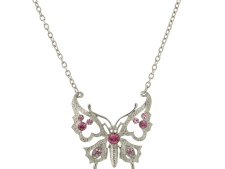 1928 Jewelry® Silver With Pink Crystals Butterfly Badge Eyeglass Holder Necklace 28 on Sale