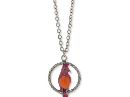 1928 Jewelry® Pewter Orange & Pink Enamel Parrot Hoop Necklace 16 Adj. Fashion