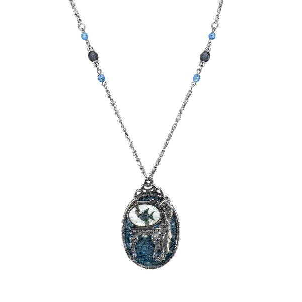 1928 Jewelry® Pewter Cat With Blue Enamel Fishbowl Beaded Necklace 30In Fashion