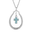 1928 Jewelry® Pewter Horseshoe Turquoise Cross Necklace 16 Adj. Discount