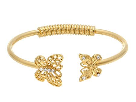 1928 Jewelry® Gold-Tone And Crystal Accent Butterfly Spring-Hinge Cuff Bracelet on Sale