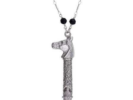 1928 Jewelry® Pewter Horse Head Whistle Black Beaded Necklace 30In For Cheap