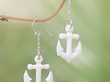 Anchored Hand Carved Bone Anchor Earrings Bali Artisan Jewelry For Cheap