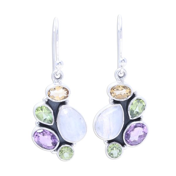 Glittering Fusion Multi-Gemstone 4.5-Carat Dangle Earrings from India Sale