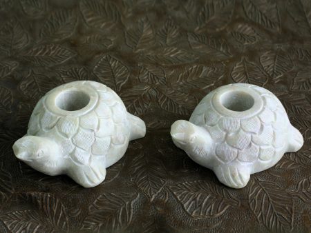 Turtle Delight Turtle Candle Holders Hand Carved from Soapstone (Pair) Online Sale