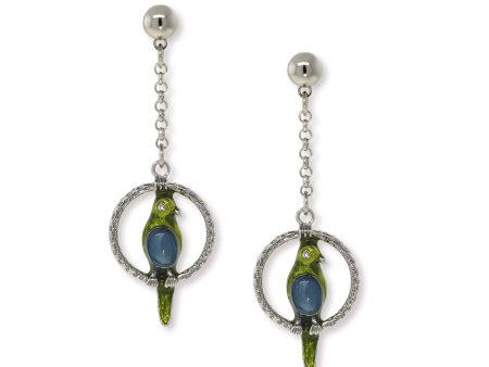 1928 Jewelry® Pewter Hoops With Blue & Green Enamel Parrot Drop Chain Earrings Hot on Sale