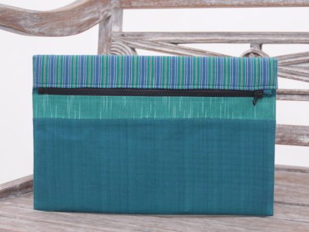 Lurik Guardian Teal  100% Cotton Teal Green Striped Tablet Sleeve from Indonesia Hot on Sale