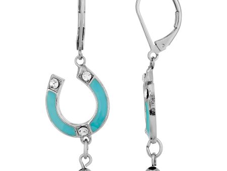 1928 Jewelry® Silver-Tone Enamel Turquoise Color With Crystal Accents Horsehoe Drop Earrings Supply