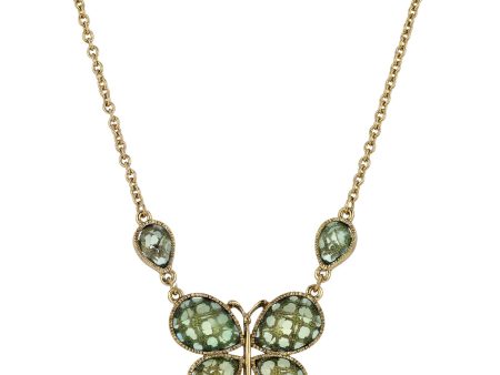 1928 Jewelry® Gold-Tone Lt. Aqua Faceted Butterfly Necklace 16 Adj. For Cheap