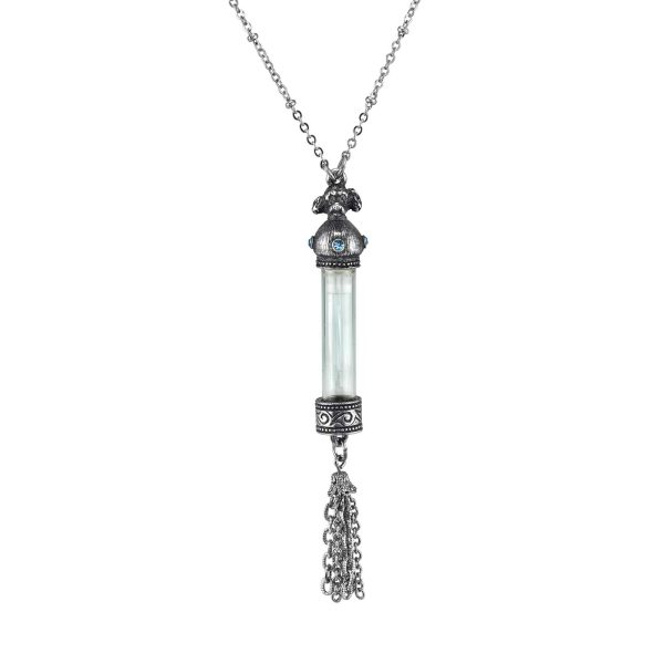 1928 Jewelry® Pewter Blue Crystal Dog Vial With Tassle Necklace 30In Discount