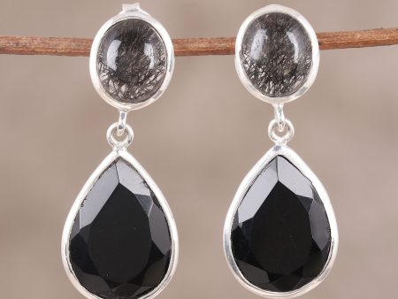 Alluring Onyx Black Onyx and Tourmalinated Quartz Dangle Earrings Online