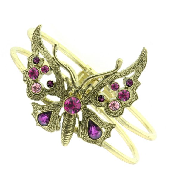 1928 Jewelry® Brass Amethyst Fuchsia Butterfly Hinge Cuff Bracelet Cheap