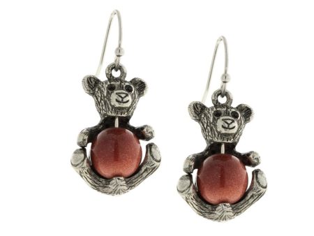 1928 Jewelry® Pewter Round Semi Precious Gold Stone Teddy Bear Wire Earrings Discount