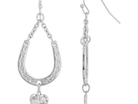 1928 Jewelry® Silver-Tone Horseshoe And Heart With Cross Drop Earrings For Sale