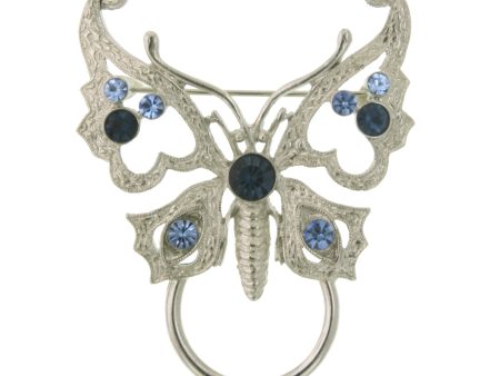 1928 Jewelry® Silver Blue Crystal Butterfly Pin Badge Eyeglass Holder Fashion