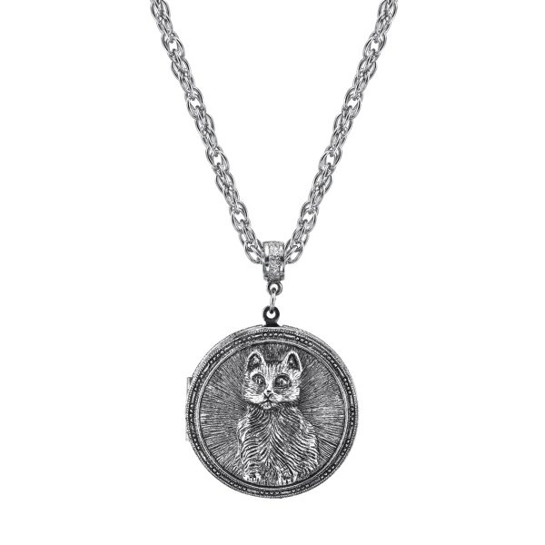 1928 Jewelry® Pewter Cat Locket Necklace 30In For Sale