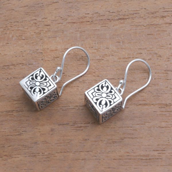 Elegant Dice Sterling Silver Cube Dangle Earrings from Bali For Discount