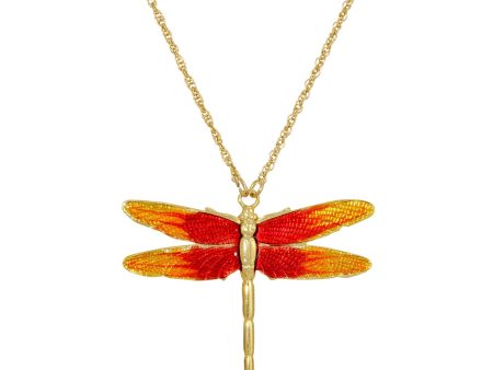 1928 Jewelry® Gold-Tone Orange Enamel Dragonfly Pendant Necklace 16 Adj. Discount