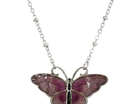 1928 Jewelry® Silver-Tone Purple And Black Enamel Butterfly Necklace 16”Adj. Fashion