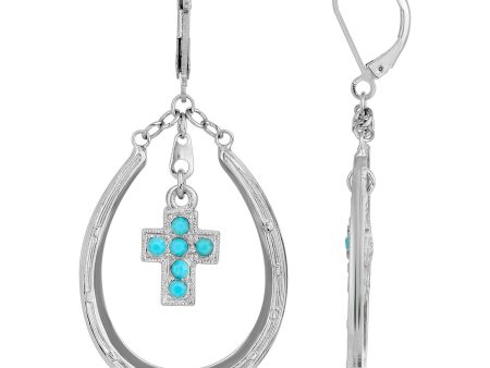 1928 Jewelry® Silver Tone Turquoise Cross Horseshoe Earrings Hot on Sale