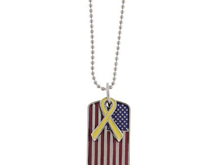 1928 Jewelry® Silver-Tone Enameled Flag Dog Tag W  Yellow Ribbon Necklace 24 Hot on Sale