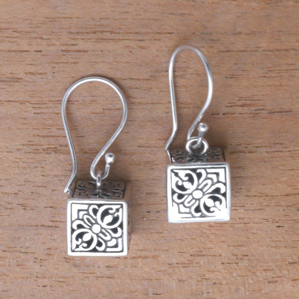 Elegant Dice Sterling Silver Cube Dangle Earrings from Bali For Discount