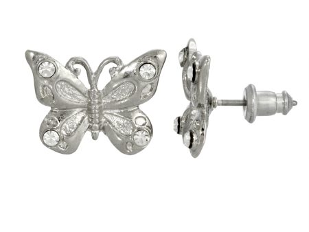 1928 Jewelry® Silver Tone And Crystal Accent Butterfly Post Earrings Sale