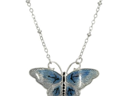 1928 Jewelry® Silver-Tone Blue And Black Enamel Butterfly Necklace 16”Adj. For Cheap