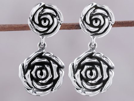 Adorable Beauty Rose-Shaped Sterling Silver Dangle Earrings from India Hot on Sale