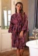 Twilight Bloom Purple and Brown Cotton Hand Crafted Batik Short Robe For Sale