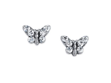 1928 Jewelry® Silver Tone Crystal Butterfly Stud Earring Sale