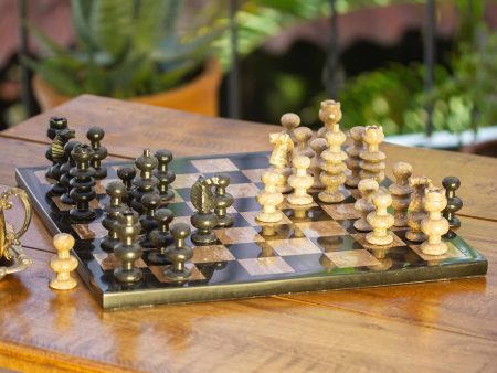 Worthy Match Marble Chess Set in Beige and Black from Mexico Discount