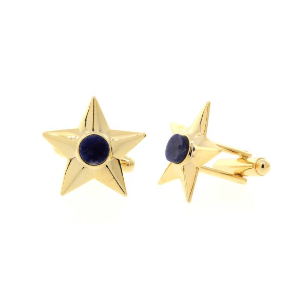 1928 Jewelry® 14K Gold Dipped Semi-Precious Blue Sodalite Star Cufflinks Cheap