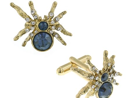 1928 Jewelry® 14K Gold Dipped Blue And Crystal Spider Cufflinks Hot on Sale